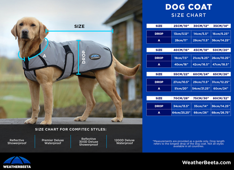 2025 Weatherbeeta Deluxe / Reflective Show Coats  Size Chart
